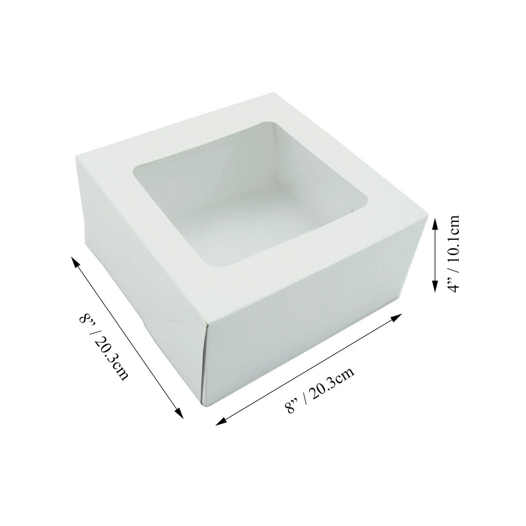 8" x 8" x 4" White Cakes Boxes with Windows, 3 Count