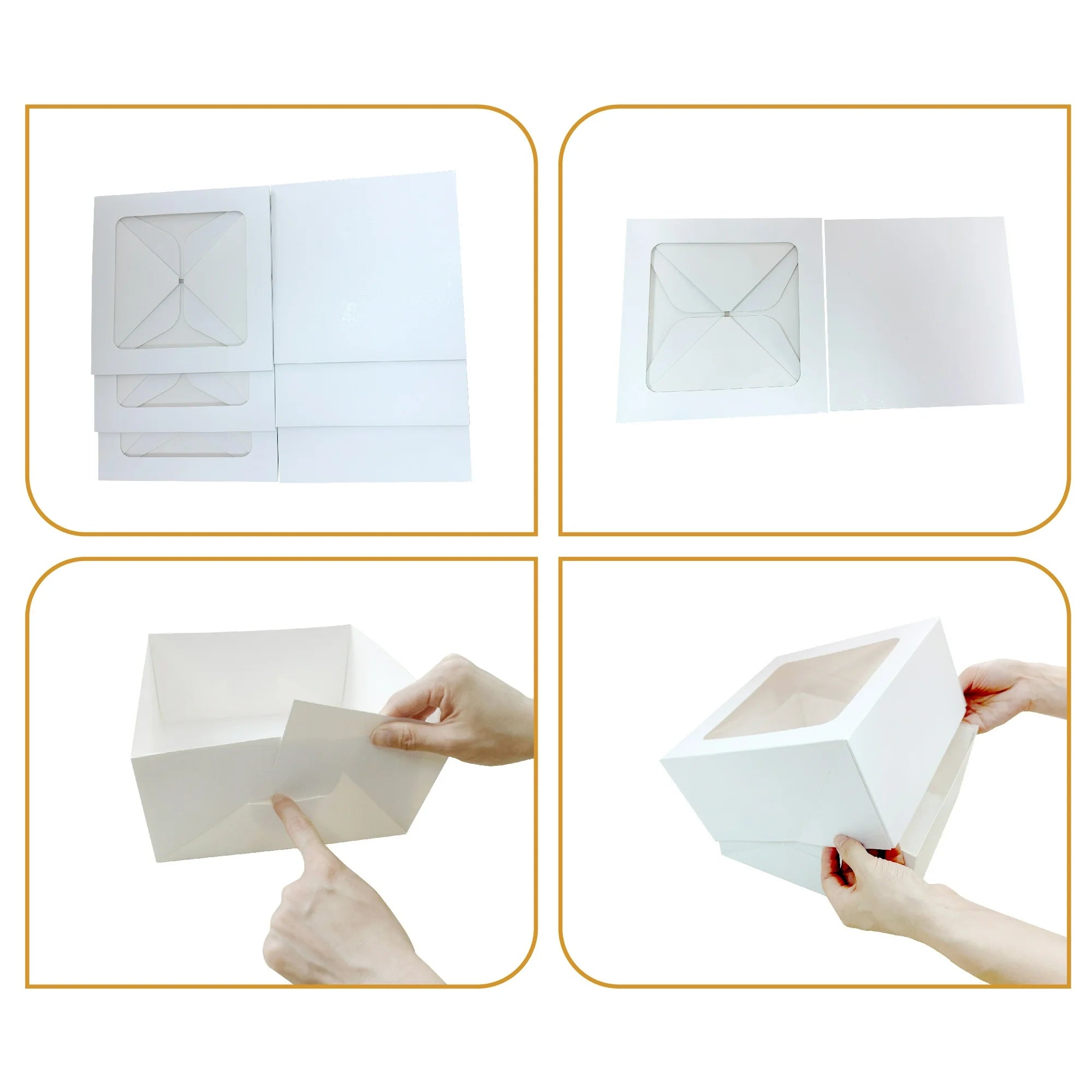 8" x 8" x 4" White Cakes Boxes with Windows, 3 Count